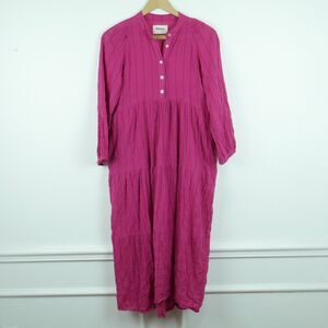 Pietsie XS Dress Pink Cotton Gauze Tiered Midi Kaftan Resort Boho Hippy Beach